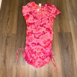 Pink Tie-Dye Ruched Dress